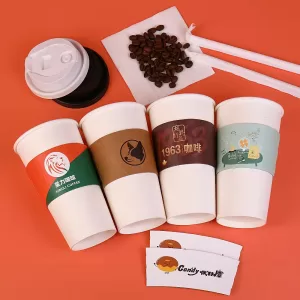 Customizable Kraft Paper Milk Tea Cup Sleeve Box – Double-Layer Packaging – 250gsm Kraft/Art Paper – Embossed UV Varnish & Gold Foil – 10×2×10 cm Display Box – Personalized Logo Sleeve