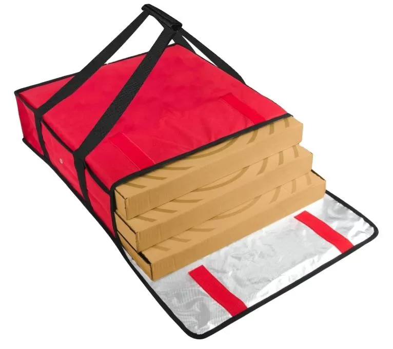 Thermal Pizza Delivery Bag 20x20x6 – Insulated Carrier for 3 Large Pizzas, Red Striped Design for Takeout, Catering, Personal Use – Reusable, Lightweight, In Stock – Custom Logo Available