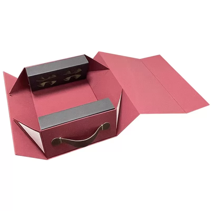 Eco-Friendly Magnetic Wine Gift Box with Handle – Foldable Cardboard Carton for Red Wine Packaging – In Stock, Ready to Ship – Recyclable Paper Gift Box for Holiday, Wedding, Birthday