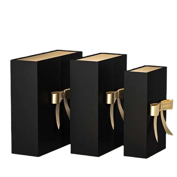 Luxury Magnetic Double Door Gift Box with Ribbon – Foldable Cardboard Packaging for Presents, Events, Retail – Elegant Black & Gold Design – In Stock, Ready to Ship – Custom Available - 图片 7