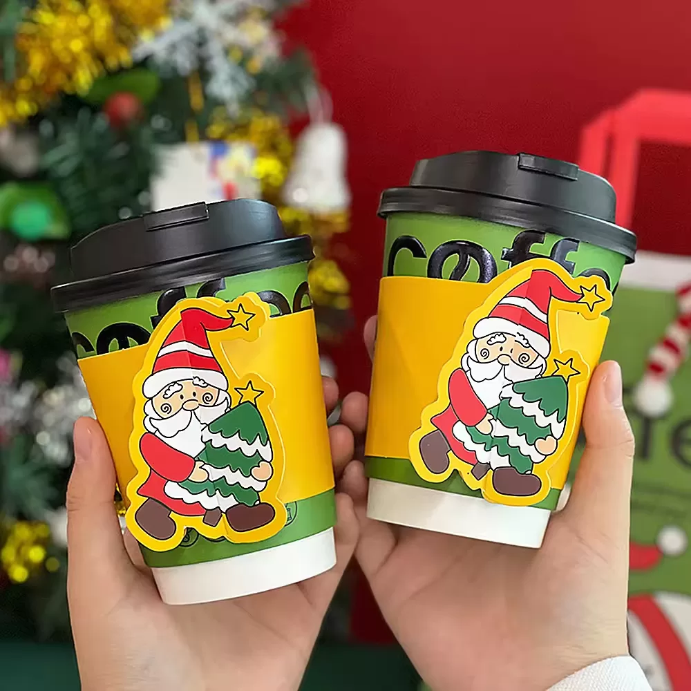 Christmas Holiday Disposable Coffee Cups – 16oz Festive Kraft Paper Hot Drink Cups with Custom Logo – Leak-Proof PE Lined Eco Beverage Cups for Winter Events, Cafes, and Seasonal Parties - 图片 3