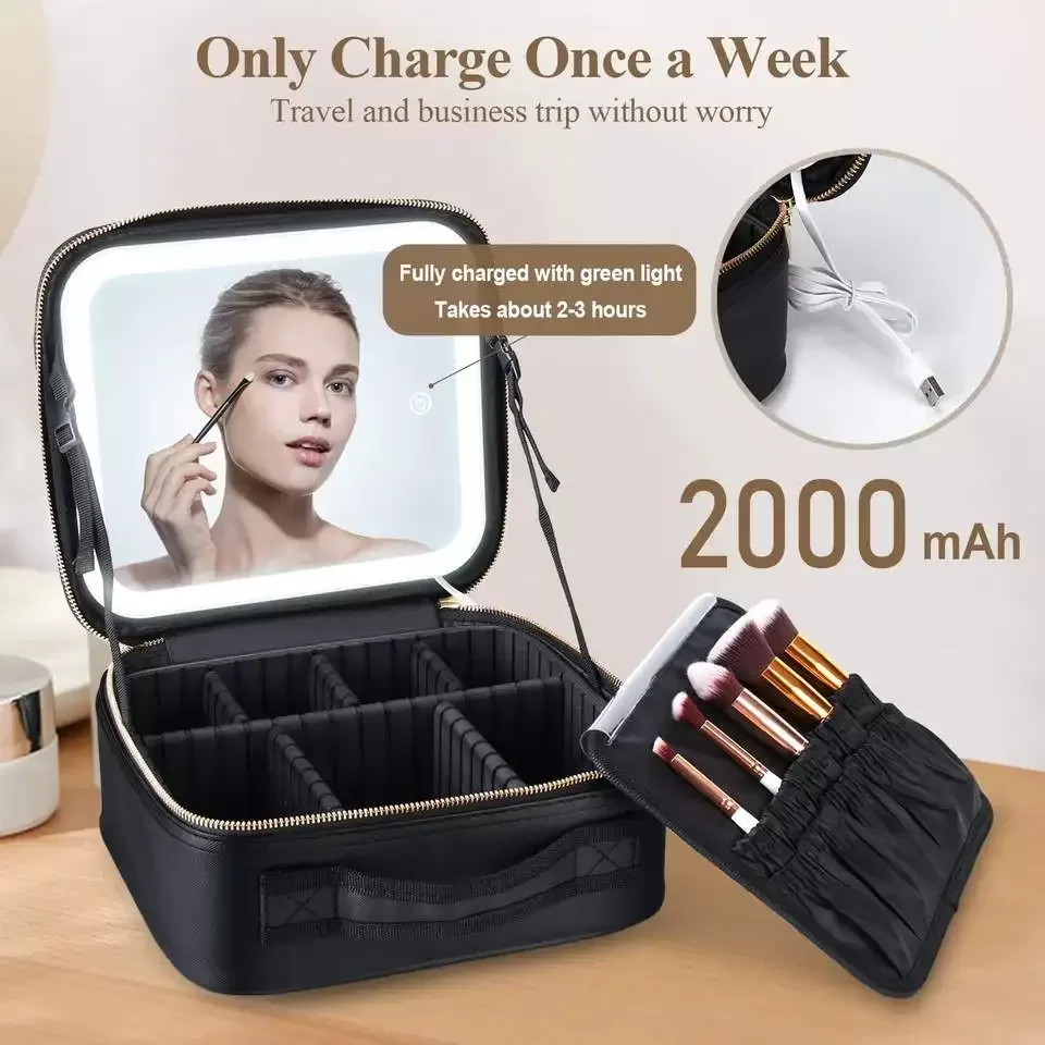 Travel Makeup Bag with LED Lighted Mirror – Portable Cosmetic Organizer Case for Women ... - SKU TMO16771 - UGI Packaging