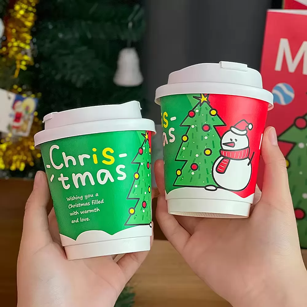 Christmas Holiday Disposable Coffee Cups – 16oz Festive Kraft Paper Hot Drink Cups with Custom Logo – Leak-Proof PE Lined Eco Beverage Cups for Winter Events, Cafes, and Seasonal Parties - 图片 4