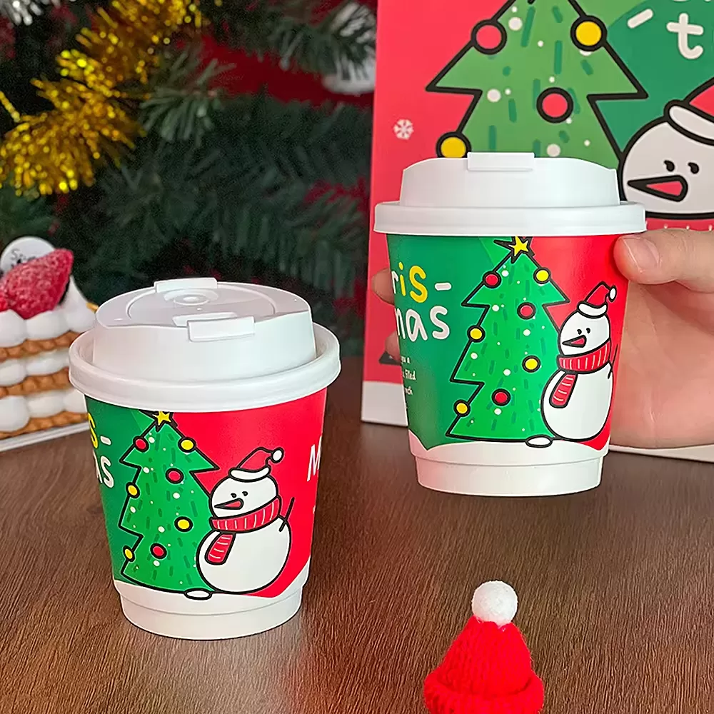 Christmas Holiday Disposable Coffee Cups – 16oz Festive Kraft Paper Hot Drink Cups with Custom Logo – Leak-Proof PE Lined Eco Beverage Cups for Winter Events, Cafes, and Seasonal Parties - 图片 5