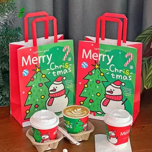 Christmas Holiday Disposable Coffee Cups – 16oz Festive Kraft Paper Hot Drink Cups with Custom Logo – Leak-Proof PE Lined Eco Beverage Cups for Winter Events, Cafes, and Seasonal Parties