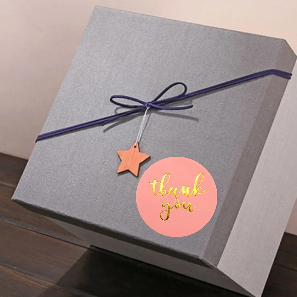 Gold Foil Thank You Stickers Roll – Waterproof Self-Adhesive Round Labels with Bronzing Finish – Custom Logo Option for Food Packaging, Gifts, Weddings, and E-commerce