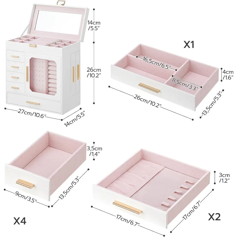 Jewelry Box with Mirror – Large-Capacity Jewelry Organizer Case with Multiple Compartments, Velvet Lining, and Handle for Rings, Necklaces, Earrings, and More – Portable & Elegant Design 16