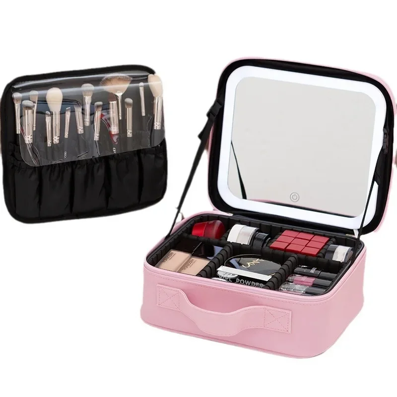 LED Lighted Travel Makeup Bag with Mirror – Portable Cosmetic Storage Case with USB Charging, Jewelry Organizer, Customizable Display Box for Vanity, Travel, and Gifts - 图片 5