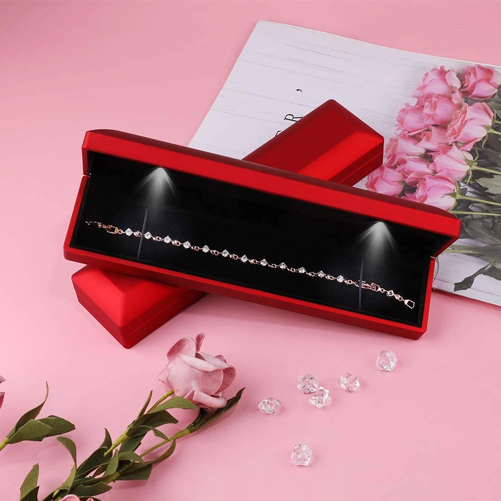 LED Necklace Jewelry Gift Box – Elegant Long Chain & Bracelet Storage Case with Soft Velvet Interior, Built-In Light for Sparkle Effect – Ideal Display for Wedding, Engagement, Anniversary - 图片 3