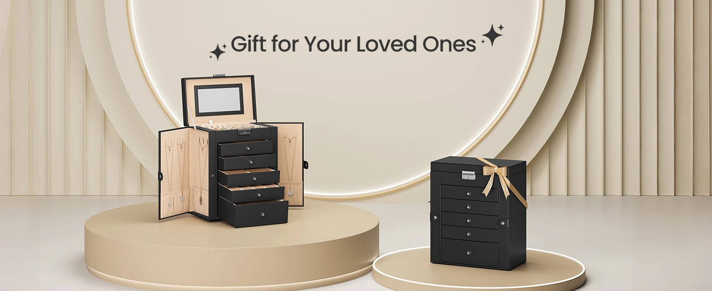 6-Tier Lockable Jewelry Box – Large Capacity Organizer with 5 Drawers, Built-In Mirror, Ideal for Storing Rings, Earrings, Necklaces, Bracelets & More. Elegant Design for Home or Gift Use.