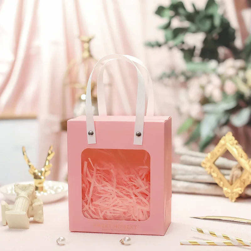 10/20pcs Transparent Window Paper Gift Bags with Handles – Wedding Birthday Party Favor Bags for Guests – Candy, Souvenir, Cookie Packaging Bag with Bowknot, Shredded Paper, Cards Optional - 图片 11