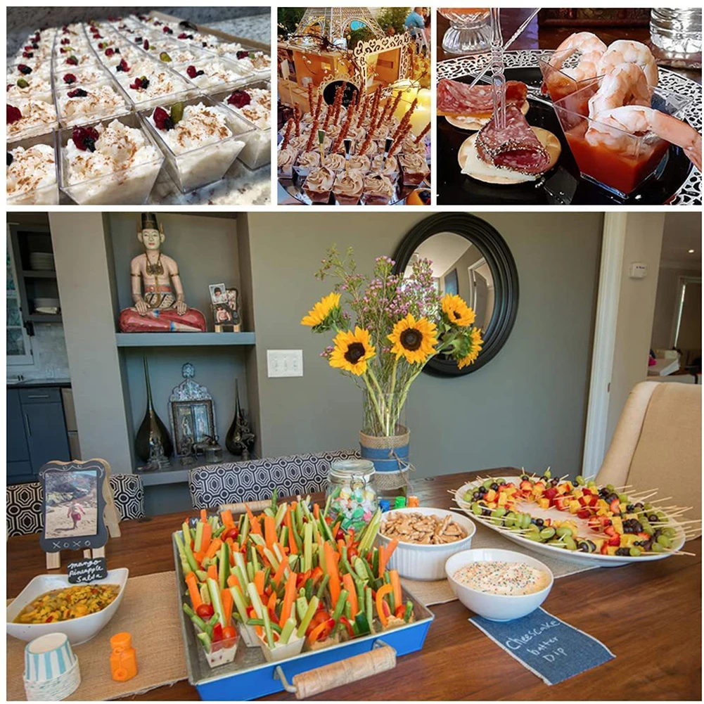 50 Pack 2oz Mini Square Dessert Cups with Spoons – Clear Disposable Plastic Parfait Appetizer Cups for Mousse, Jelly, Ice Cream, Pudding, Tasting Party Supplies 6