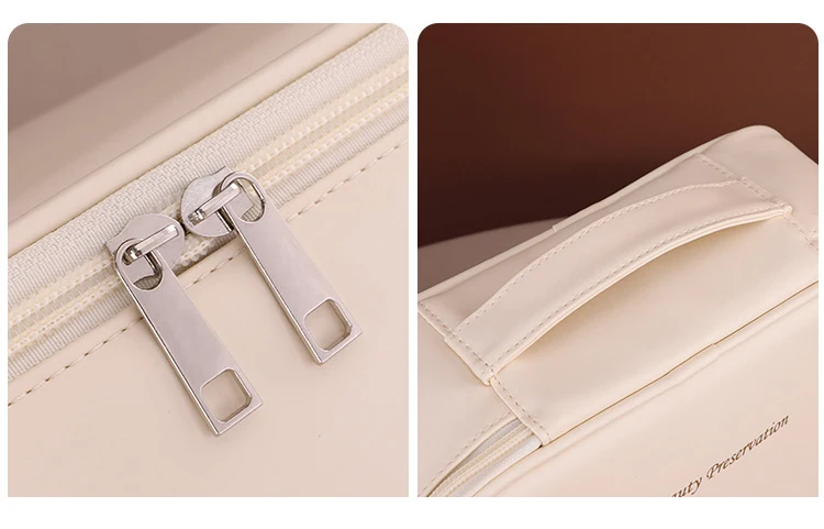 PU Leather Waterproof Cosmetic Bag with Compartments – Large Capacity Makeup Organizer for Travel, Toiletries, Brushes & Skincare – Portable Multifunctional Wash Pouch 11