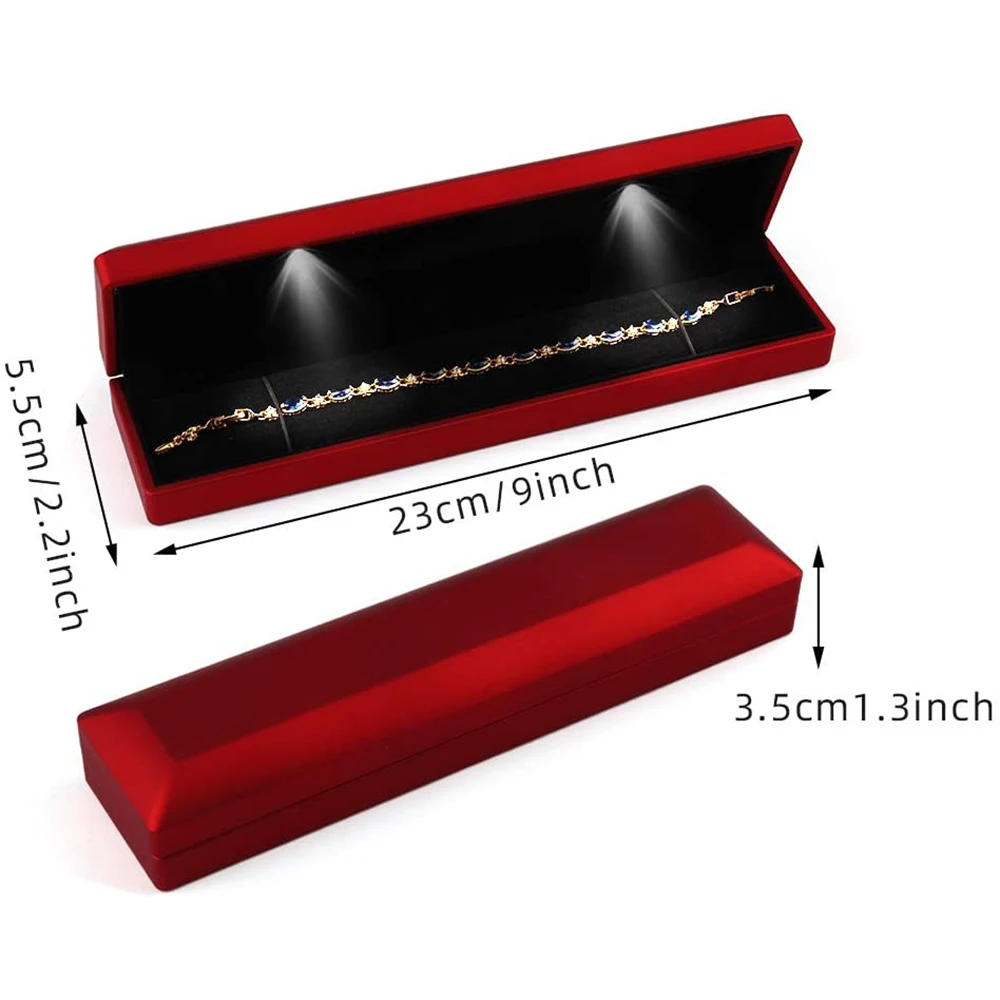 LED Necklace Jewelry Gift Box – Elegant Long Chain & Bracelet Storage Case with Soft Velvet Interior, Built-In Light for Sparkle Effect – Ideal Display for Wedding, Engagement, Anniversary