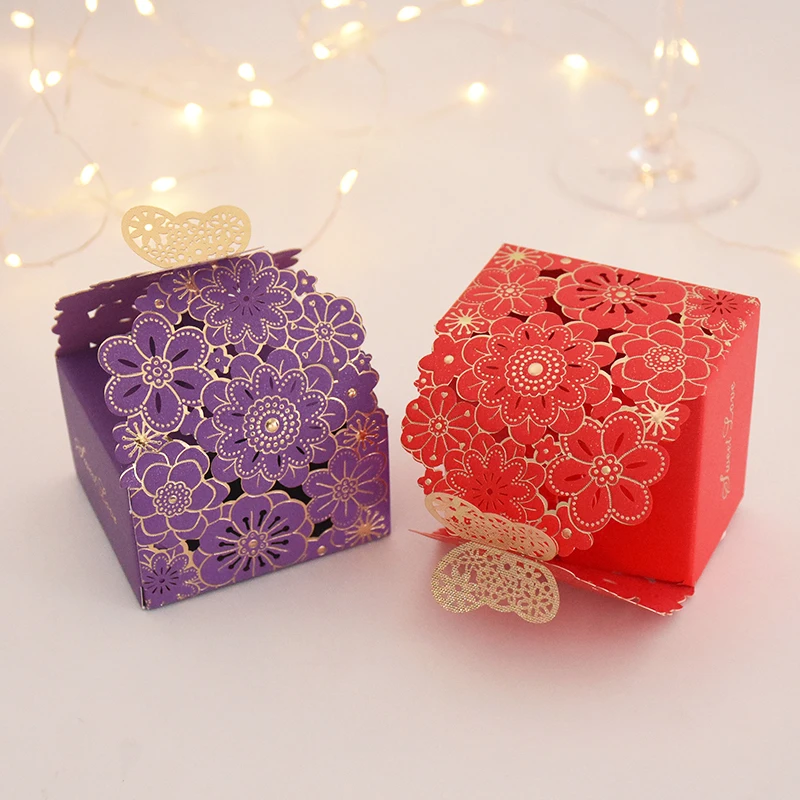 10/20Pcs Pink Butterfly Floral Laser Cut Candy Boxes for Wedding Favors, Birthday Party, Baby Shower – Chocolate Gift Packaging Box for Guests, Foldable Paper Card Box Decorations 8