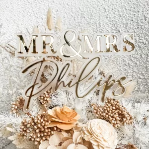 Personalized Mr & Mrs Cake Topper – Custom Name Double Layer Acrylic Sign for Wedding, Anniversary, Engagement, Birthday – Gold, Glitter, Custom Colors Available, Elegant Decoration