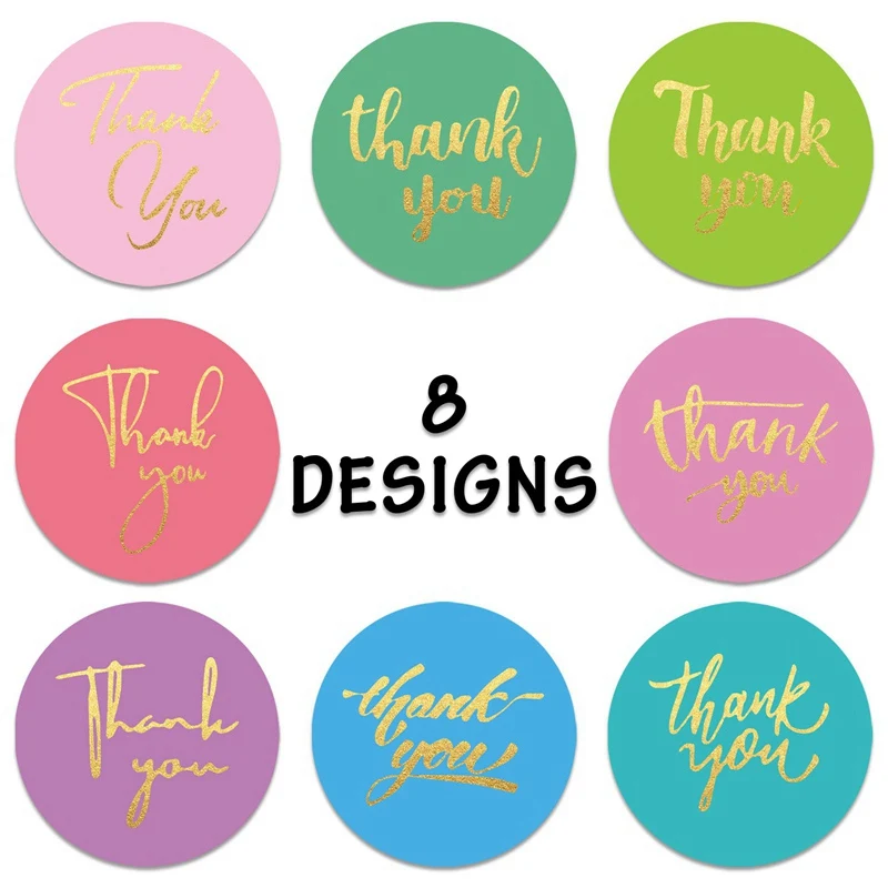 Gold Foil Thank You Stickers Roll – Waterproof Self-Adhesive Round Labels with Bronzing Finish – Custom Logo Option for Food Packaging, Gifts, Weddings, and E-commerce