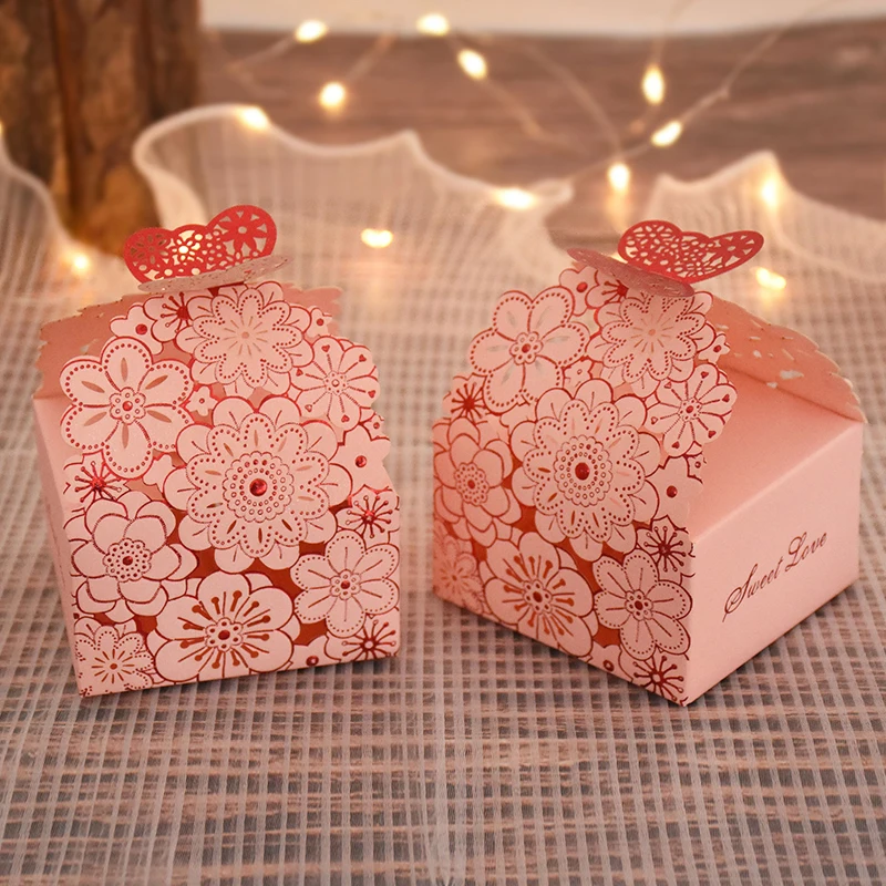 10/20Pcs Pink Butterfly Floral Laser Cut Candy Boxes for Wedding Favors, Birthday Party, Baby Shower – Chocolate Gift Packaging Box for Guests, Foldable Paper Card Box Decorations - 图片 3