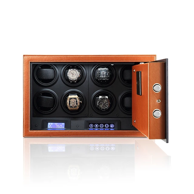 Luxury Automatic Watch Winder Safe Box – 12 Slot Brown Display Case with Quiet Motor, LED Touchscreen, Dual Lock Security, Rotation Settings for Mechanical Watches, Storage Organizer - 图片 11