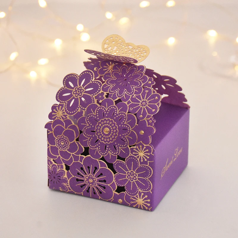 10/20Pcs Pink Butterfly Floral Laser Cut Candy Boxes for Wedding Favors, Birthday Party, Baby Shower – Chocolate Gift Packaging Box for Guests, Foldable Paper Card Box Decorations - 图片 5
