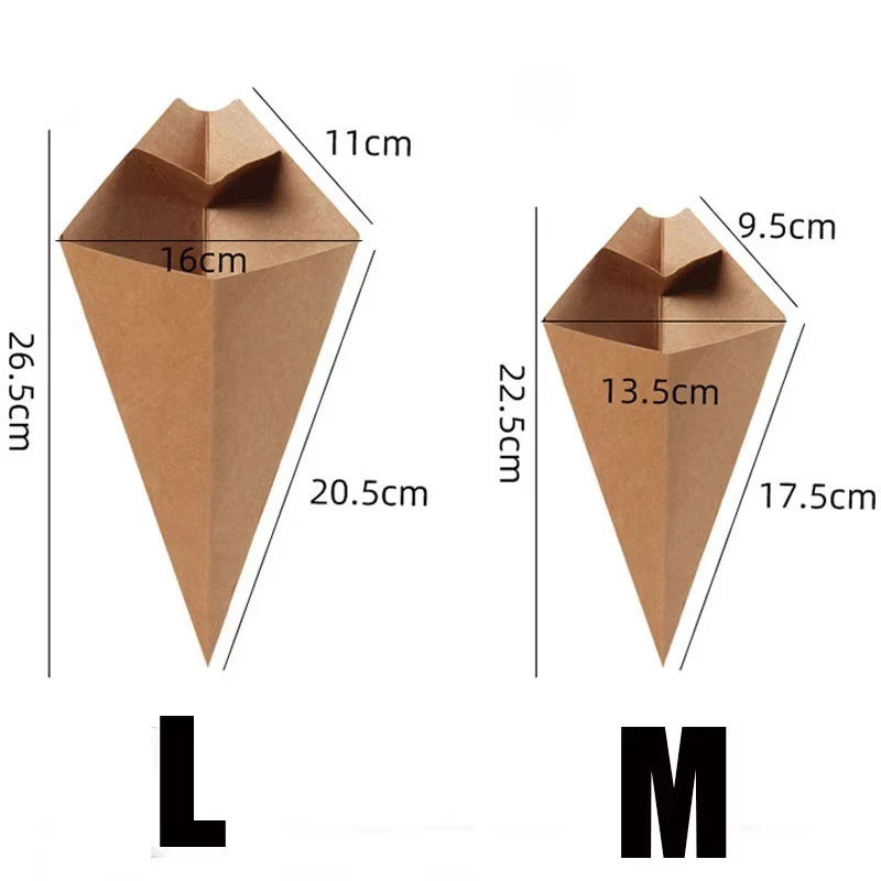 Disposable French Fry Cones – Kraft Paper Snack Holders for Popcorn, Nachos, Fries, and Street Food – Greaseproof, Eco-Friendly Paper Food Cones for Parties, Events, Food Trucks – 100 Pack