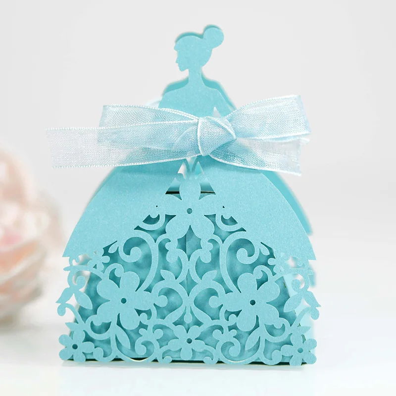 Laser Cut Pearl Paper Gift Boxes with Ribbon – Elegant Candy Chocolate Packaging for Wedding Favors, Engagements, Baby Showers, Birthday Parties, Bridal Showers, and Holiday Celebrations