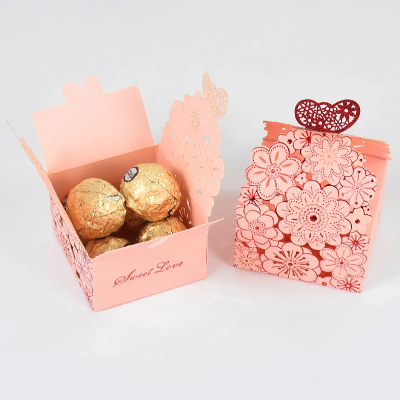 10/20Pcs Pink Butterfly Floral Laser Cut Candy Boxes for Wedding Favors, Birthday Party, Baby Shower – Chocolate Gift Packaging Box for Guests, Foldable Paper Card Box Decorations 14