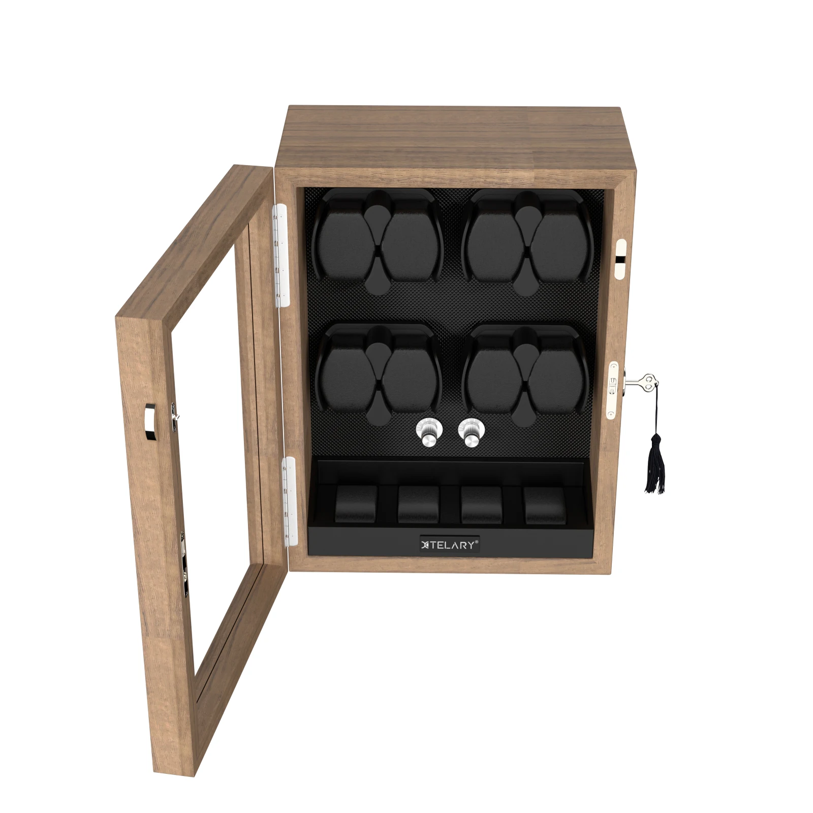 Luxury 8-Watch Automatic Winder with 4 Extra Storage, Aurora Blue LED, Quiet Japanese Motor, 4 Rotation Modes, Lockable Display Case, Flexible Pillows, Wood Grain Finish 3