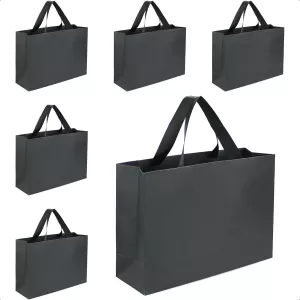 Premium Black Gift Bags with Satin Ribbon Handles – 6 Pack, Medium Size 12.6"x4"x8.7" Reusable Kraft Paper Shopping Bags for Business, Parties, Retail Stores, Birthdays, Weddings & Events