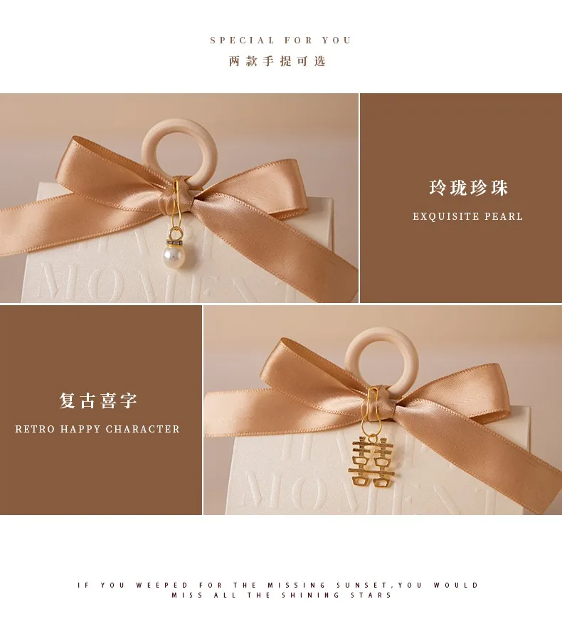 Triangular Champagne Wedding Gift Boxes – Candy Packaging Favor Boxes with Ribbon for Baby Shower, Engagement, Birthday, Party Decoration, Wooden Ring Box Style Design 7