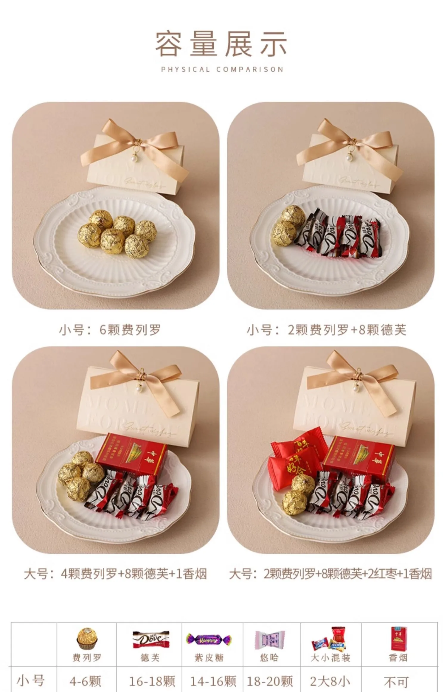 Triangular Champagne Wedding Gift Boxes – Candy Packaging Favor Boxes with Ribbon for Baby Shower, Engagement, Birthday, Party Decoration, Wooden Ring Box Style Design 3