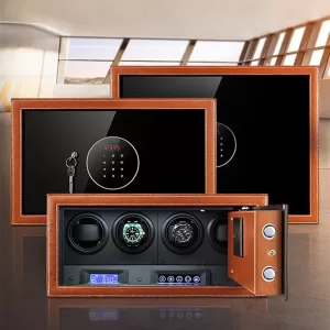Luxury Automatic Watch Winder Safe Box – 12 Slot Brown Display Case with Quiet Motor, LED Touchscreen, Dual Lock Security, Rotation Settings for Mechanical Watches, Storage Organizer