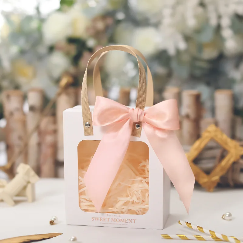 10/20pcs Transparent Window Paper Gift Bags with Handles – Wedding Birthday Party Favor Bags for Guests – Candy, Souvenir, Cookie Packaging Bag with Bowknot, Shredded Paper, Cards Optional - 图片 3