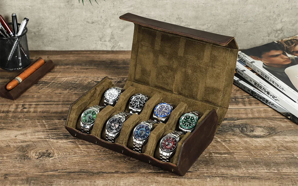 Travel Watch Organizer | Luxury 8-Slot PU Leather Watch Box Organizer – Soft Velvet Interior Display Case for Men’s & Women’s Watches, Jewelry Storage – Elegant Gift for Birthdays, Holidays & Collectors