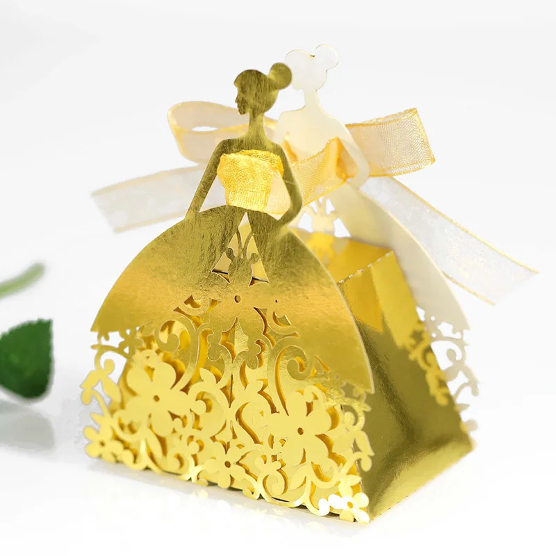 Laser Cut Pearl Paper Gift Boxes with Ribbon – Elegant Candy Chocolate Packaging for Wedding Favors, Engagements, Baby Showers, Birthday Parties, Bridal Showers, and Holiday Celebrations