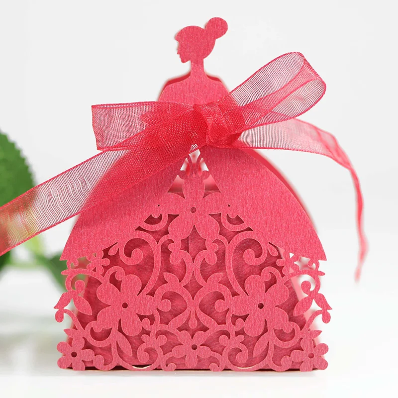 Laser Cut Pearl Paper Gift Boxes with Ribbon – Elegant Candy Chocolate Packaging for Wedding Favors, Engagements, Baby Showers, Birthday Parties, Bridal Showers, and Holiday Celebrations