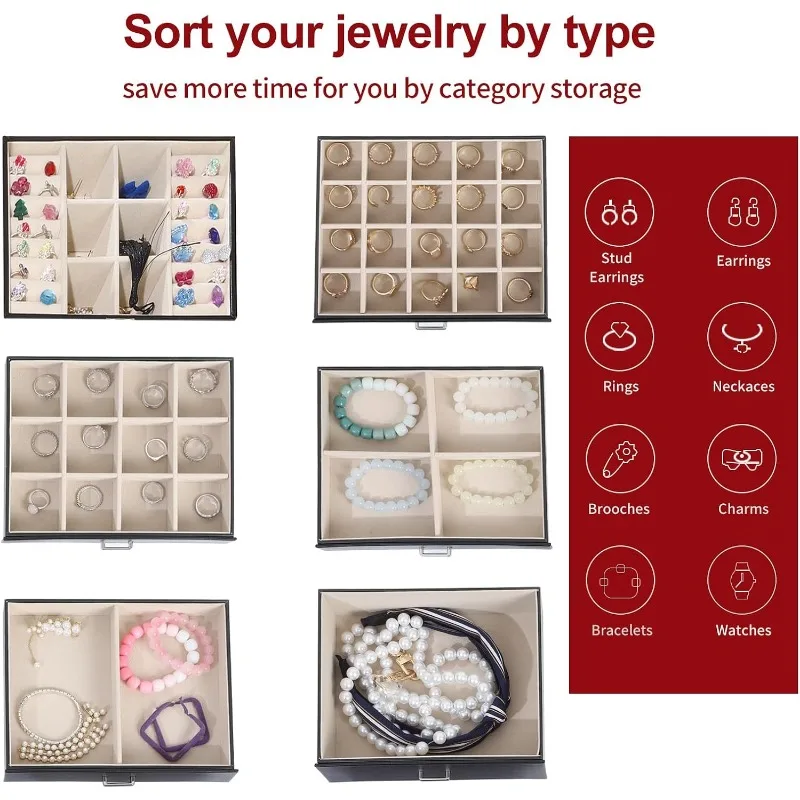 6-Layer Large Jewelry Box with Mirror – Multifunctional Jewelry Organizer with 5 Drawers and 2 Glass Side Doors, Spacious Storage for Necklaces, Rings, Earrings, Watches & More 1