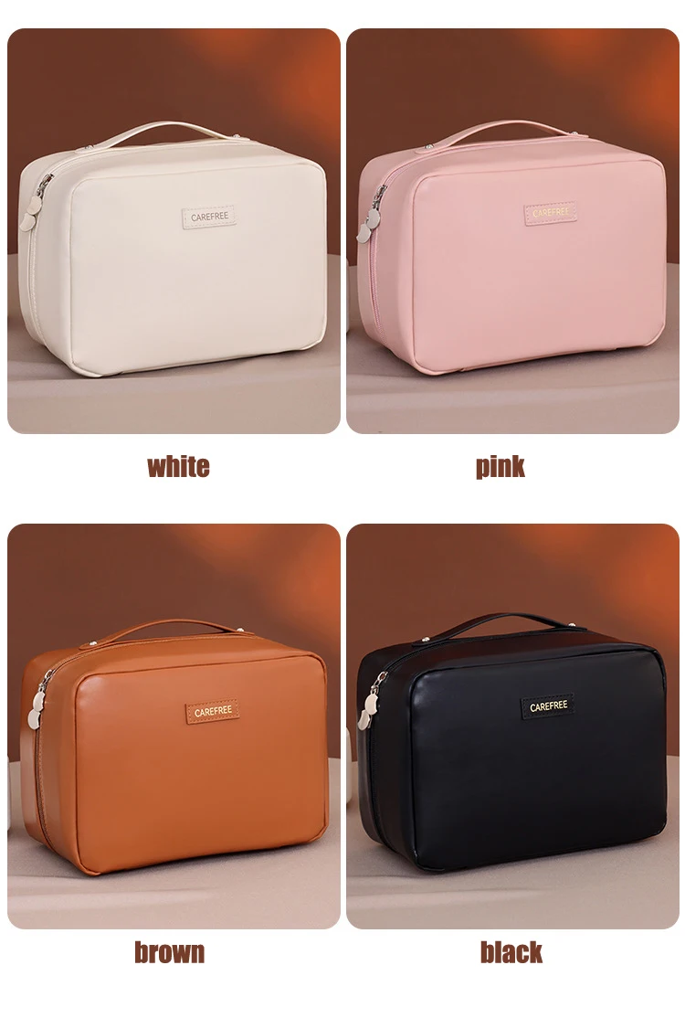 PU Leather Waterproof Cosmetic Bag with Compartments – Large Capacity Makeup Organizer for Travel, Toiletries, Brushes & Skincare – Portable Multifunctional Wash Pouch 4