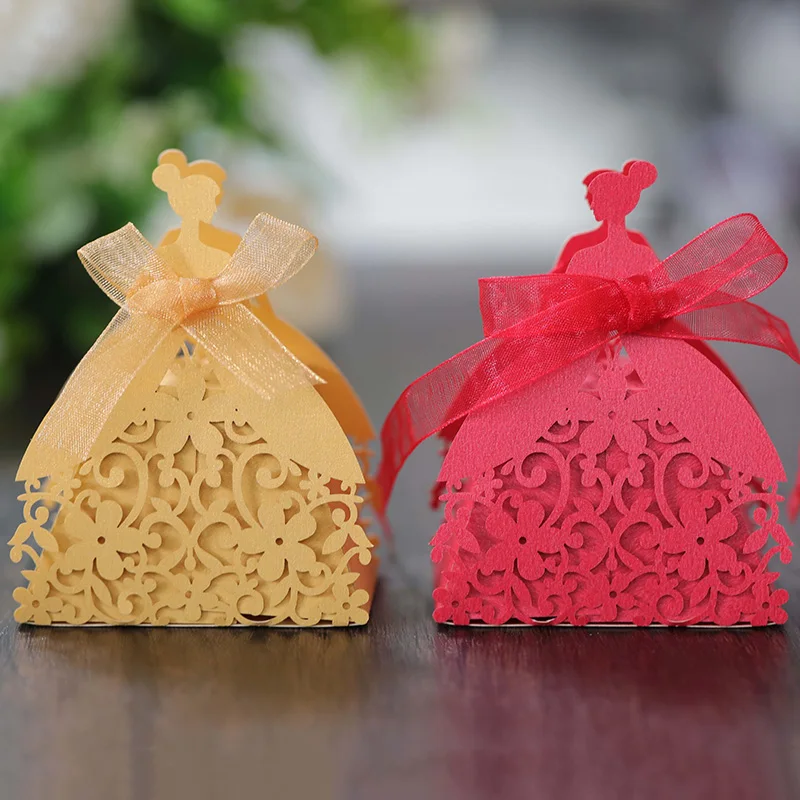 Laser Cut Pearl Paper Gift Boxes with Ribbon – Elegant Candy Chocolate Packaging for Wedding Favors, Engagements, Baby Showers, Birthday Parties, Bridal Showers, and Holiday Celebrations