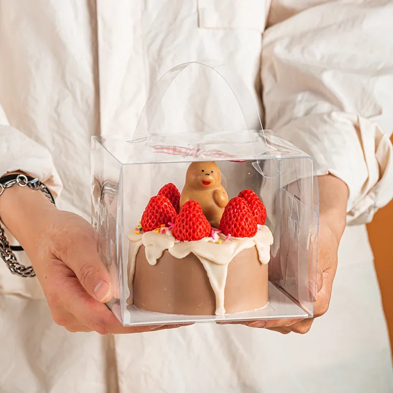 5-Pack Transparent Plastic Cake Boxes with Handles – Clear Disposable Dessert Gift Containers for Cupcakes, Bakery, Birthdays, Weddings, Parties – Food-Grade Portable Packaging with Lids - 图片 3