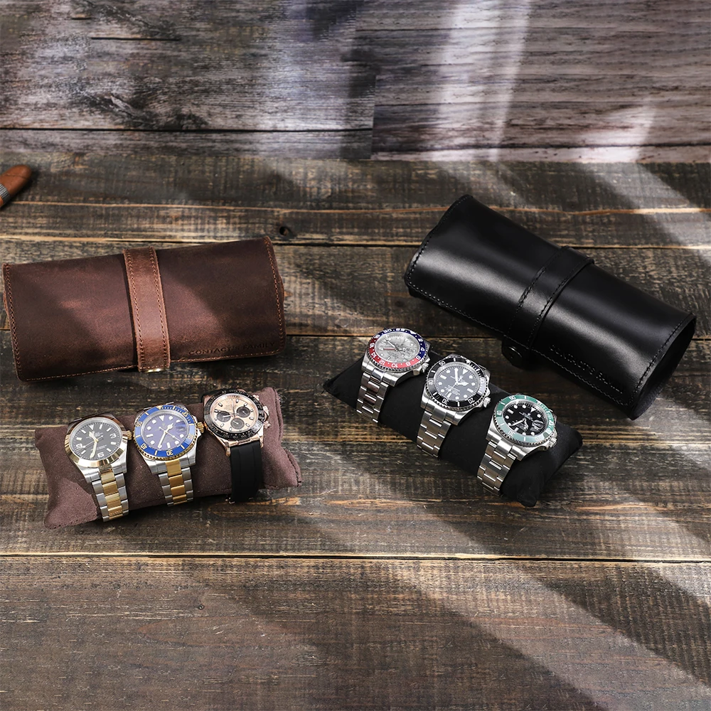 Crazy Horse Leather Watch Roll Case – Travel Watch Organizer for 2/3/4 Slots, Hand-Stitched Genuine Leather Storage for Men’s Watches – Portable Vintage Style Watch Holder Gift Box - 图片 4