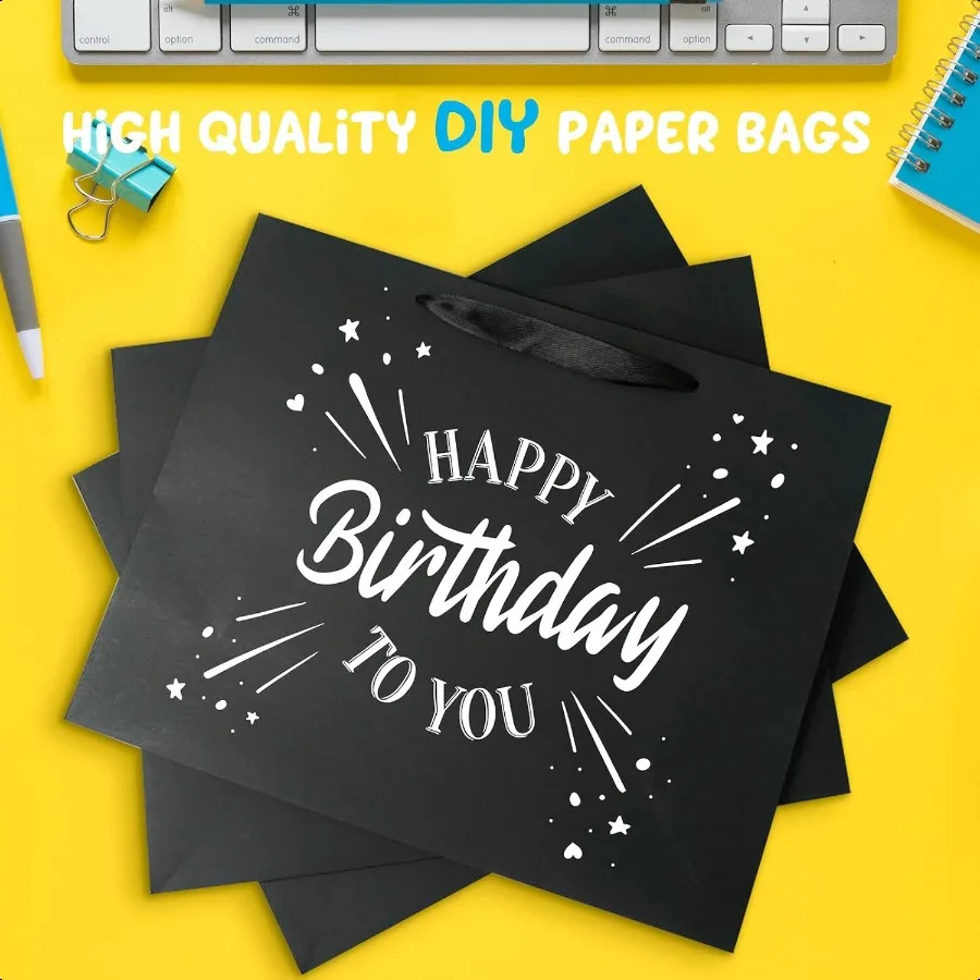 Black Gift Bags with Tissue Paper Set - 6 Pack Medium 10.5"x4"x8.1" Kraft Paper Shopping Bags with Ribbon Handles for Takeaway, Retail, Business, Weddings & Special Events - 图片 4