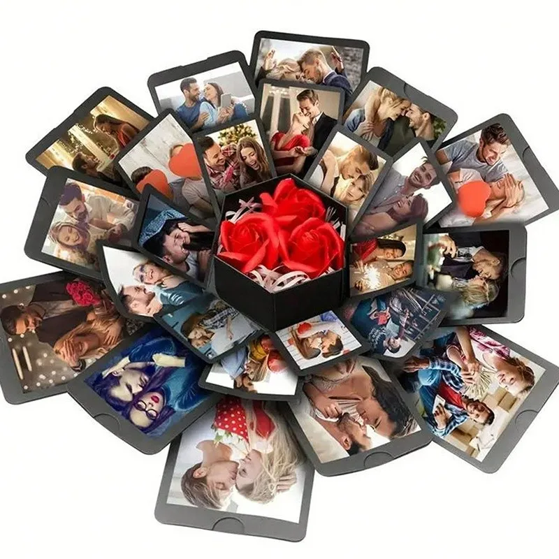 DIY Handmade Explosion Photo Album Box – Hexagon Memory Scrapbook Gift with Black Rose for Valentine's Day, Anniversary, Birthday, Wedding, Surprise Proposal – Craft Keepsake Kit - 图片 6