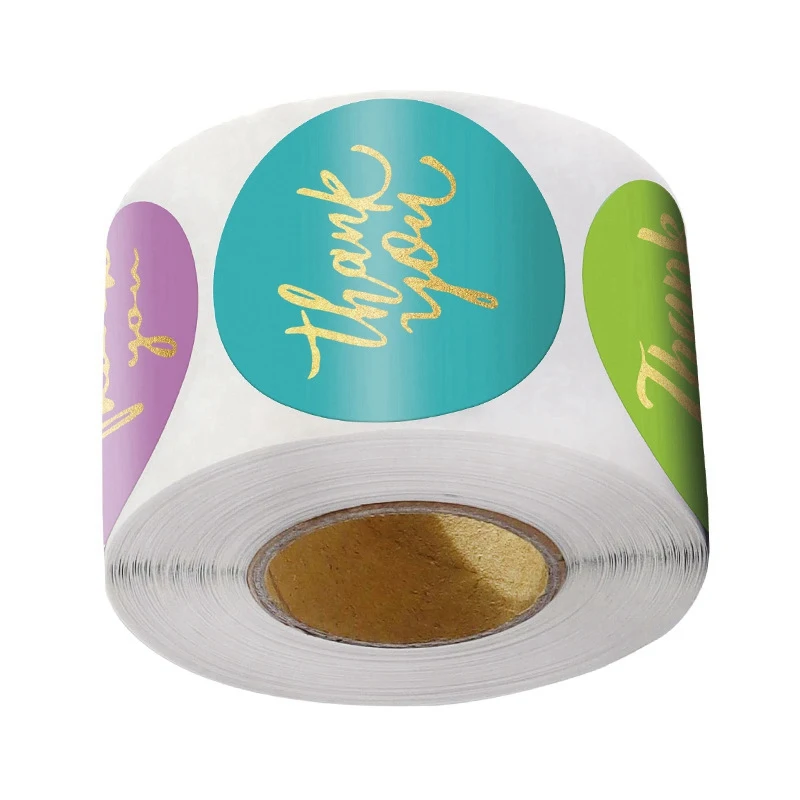 Gold Foil Thank You Stickers Roll – Waterproof Self-Adhesive Round Labels with Bronzing Finish – Custom Logo Option for Food Packaging, Gifts, Weddings, and E-commerce
