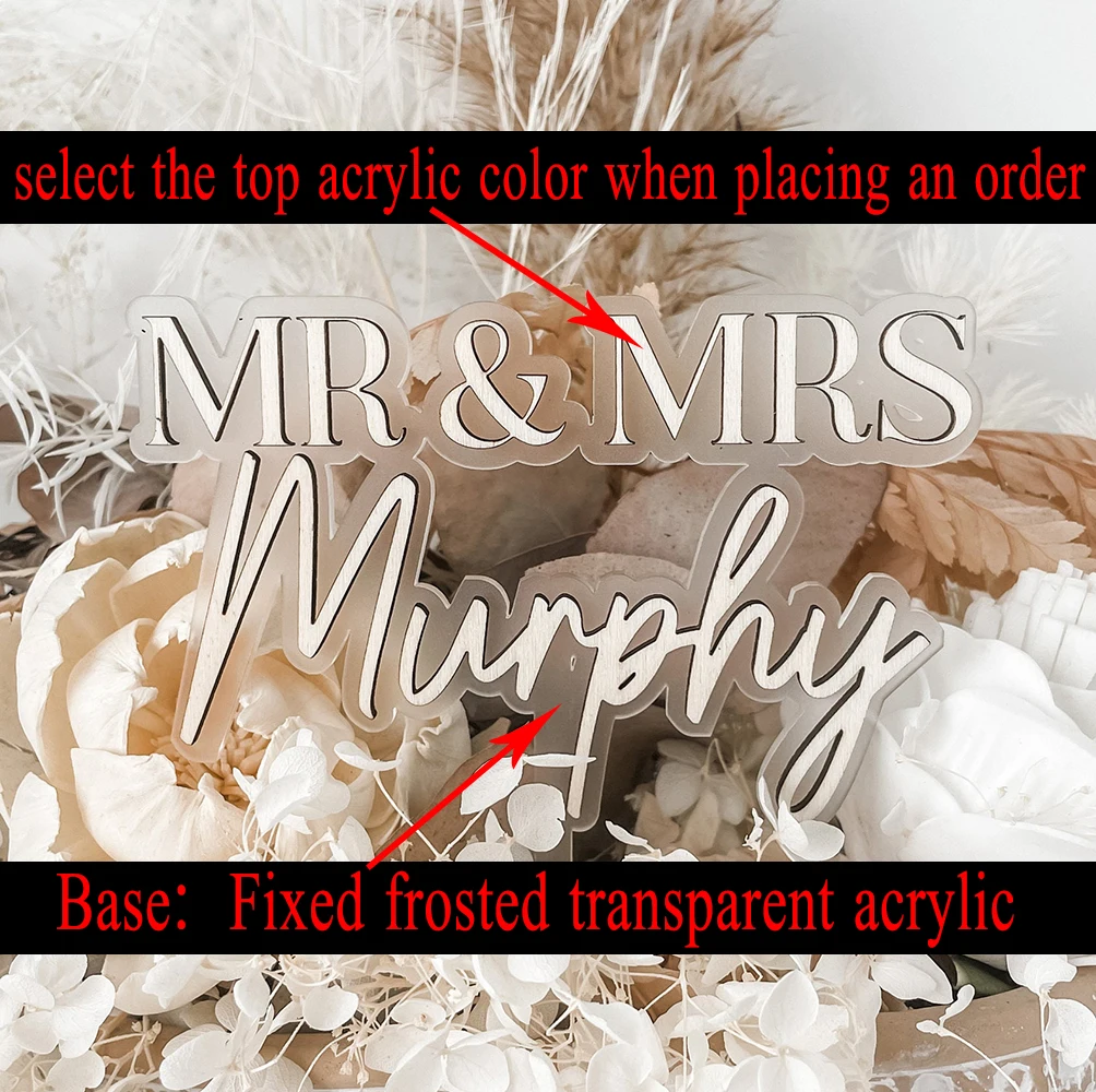 Personalized Mr & Mrs Cake Topper – Custom Name Double Layer Acrylic Sign for Wedding, Anniversary, Engagement, Birthday – Gold, Glitter, Custom Colors Available, Elegant Decoration