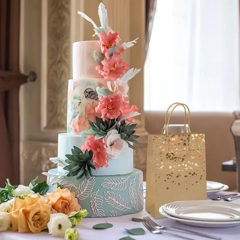 Recyclable Bronzing Love Kraft Paper Bags – Sturdy gift bags with handles, perfect for packing candy, cookies, or snacks. Ideal for weddings, birthdays, Christmas, and festive party decorations. 4