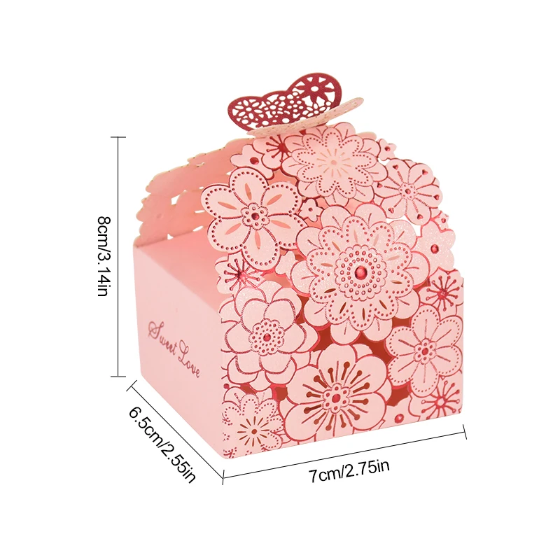 10/20Pcs Pink Butterfly Floral Laser Cut Candy Boxes for Wedding Favors, Birthday Party, Baby Shower – Chocolate Gift Packaging Box for Guests, Foldable Paper Card Box Decorations 16