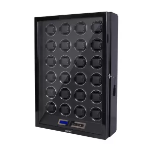 24-Slot Automatic Watch Winder with LCD Touchscreen, Remote Control, Ultra-Quiet Japanese Mabuchi Motors, Piano Finish, Lockable Display Case, LED Lighting, Adjustable TPD & Rotation