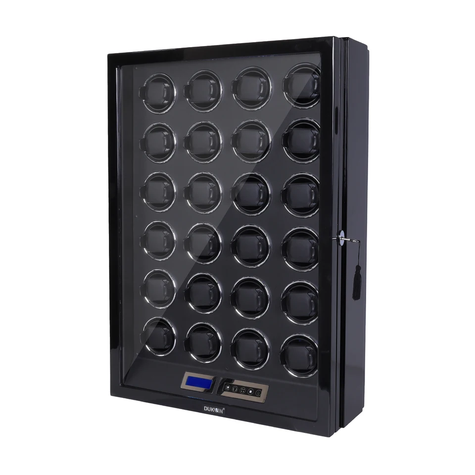 24-Slot Automatic Watch Winder with LCD Touchscreen, Remote Control, Ultra-Quiet Japanese Mabuchi Motors, Piano Finish, Lockable Display Case, LED Lighting, Adjustable TPD & Rotation - 图片 7