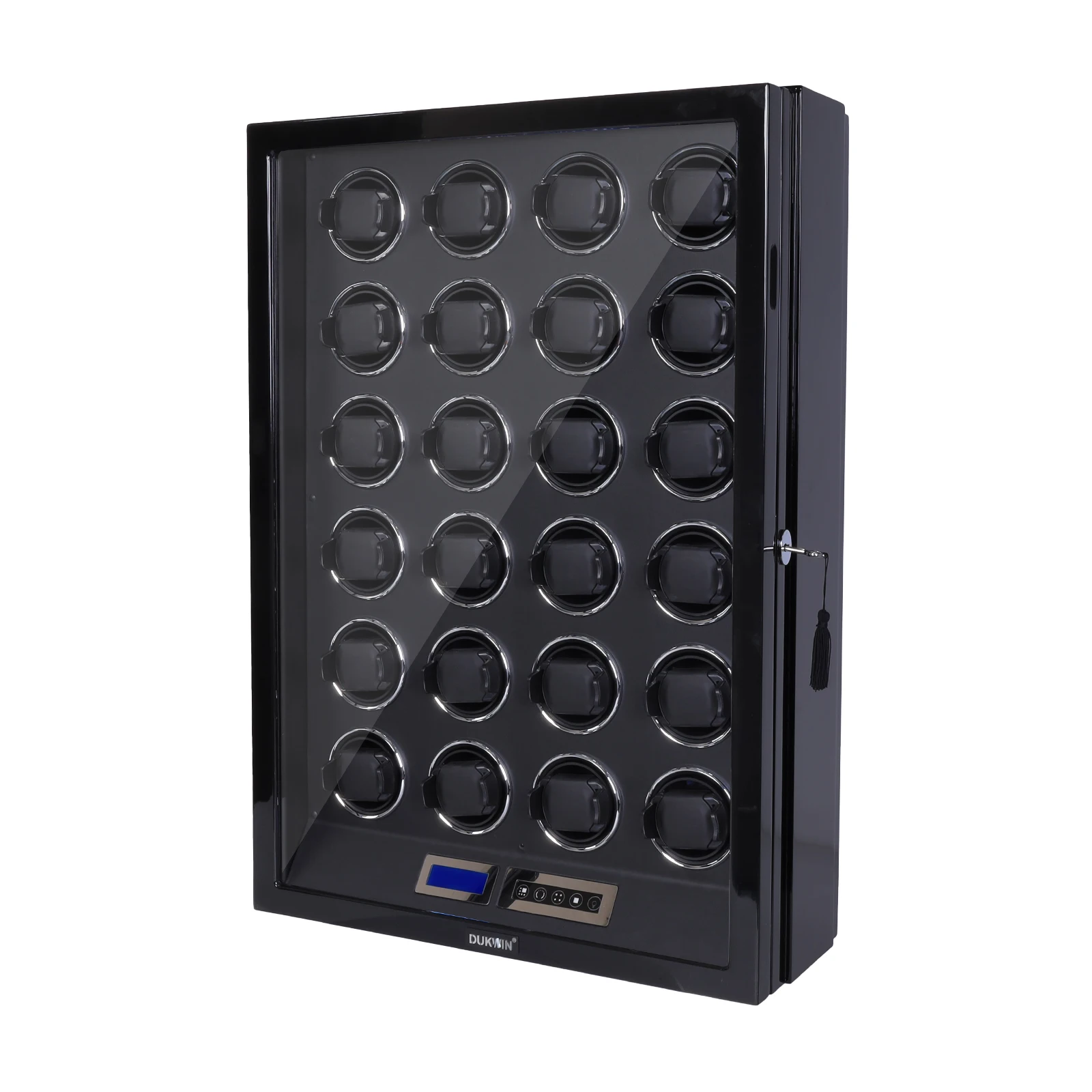 24-Slot Automatic Watch Winder with LCD Touchscreen, Remote Control, Ultra-Quiet Japanese Mabuchi Motors, Piano Finish, Lockable Display Case, LED Lighting, Adjustable TPD & Rotation